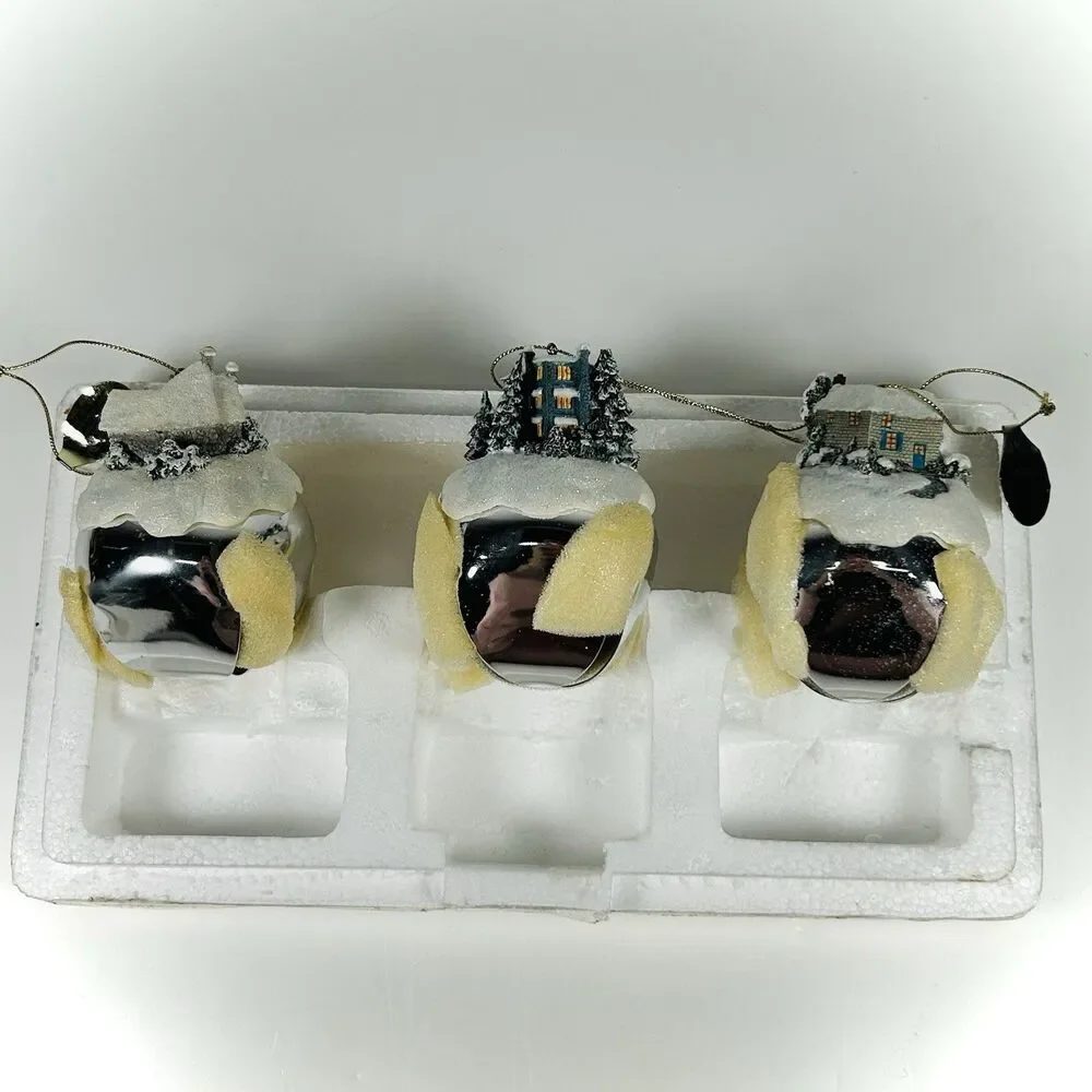 SET OF 3 THOMAS KINKADE SLEIGH BELL ORNAMENTS #8 ASHTON-DRAKE W/ COA NEW 2006